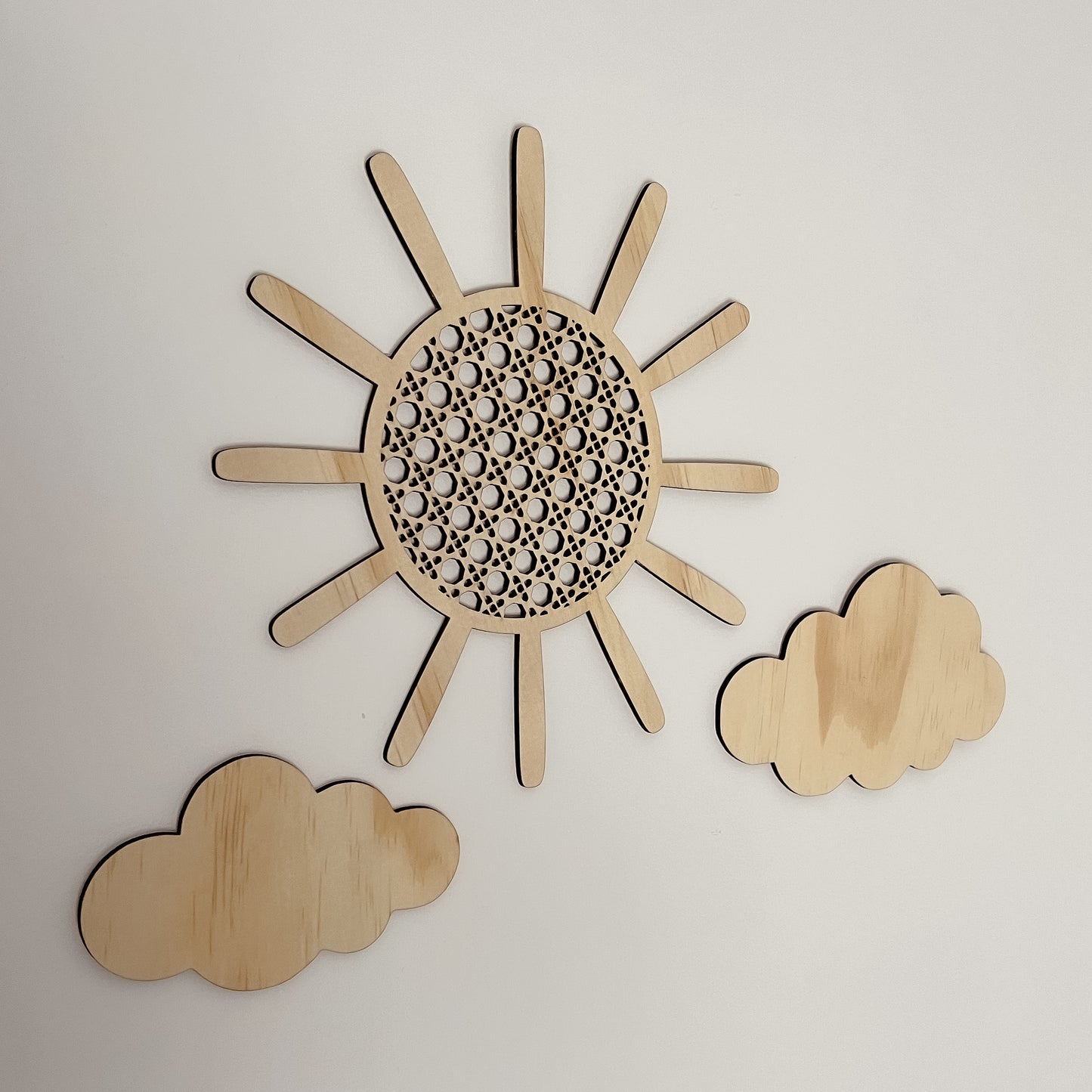 Wooden Rattan Look Sun & Clouds