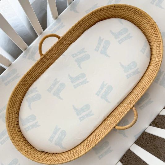 BASSINET SHEET | Blue Cowboy Boots