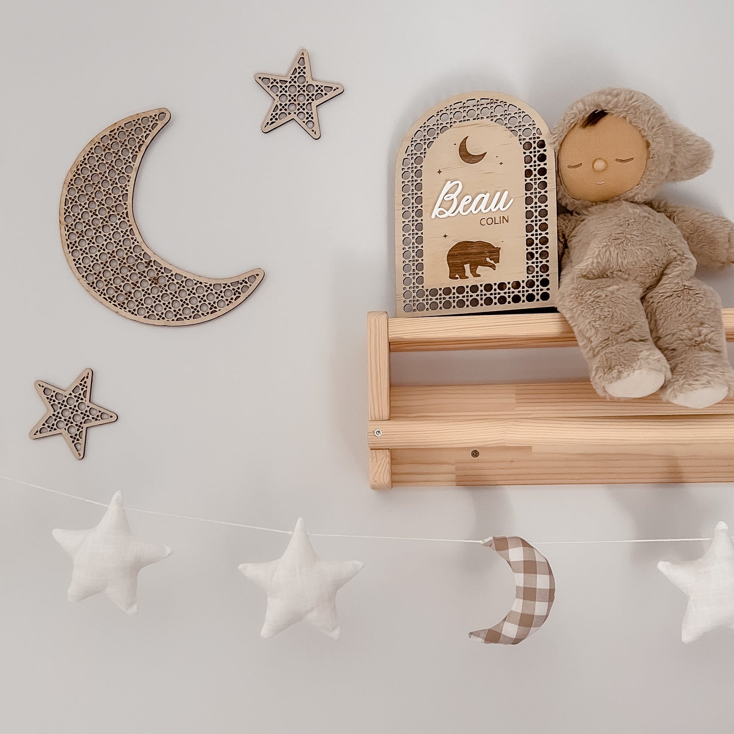 Wooden Rattan Look Wall Decors - Moon & Stars