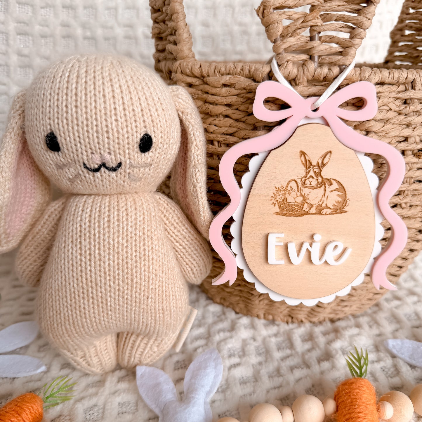 SCALLOPED BOW EGG | Easter Basket Tag | Plywood & Acrylic