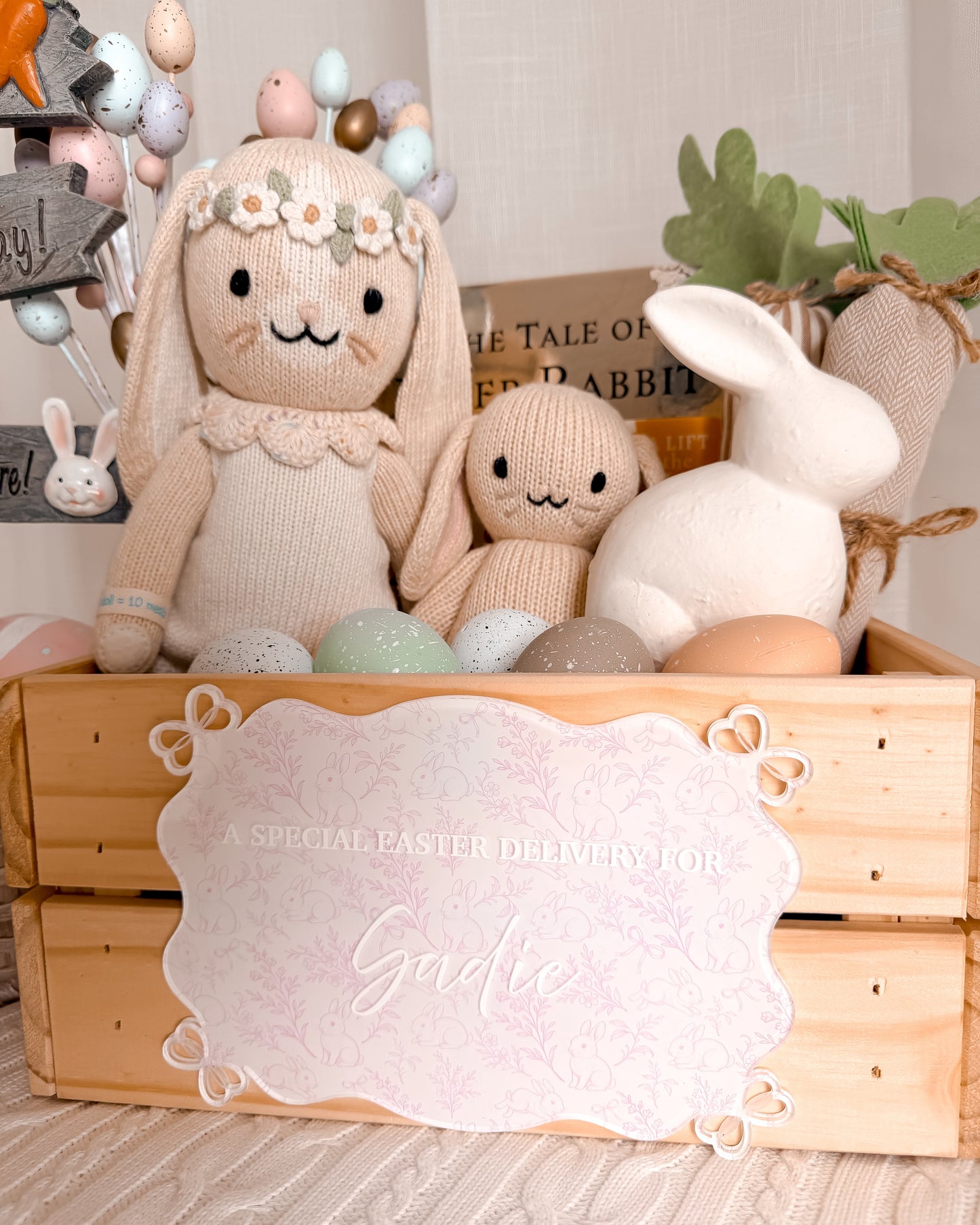 EASTER CRATE PLAQUE | Wavy Bow | UV Printed Acrylic
