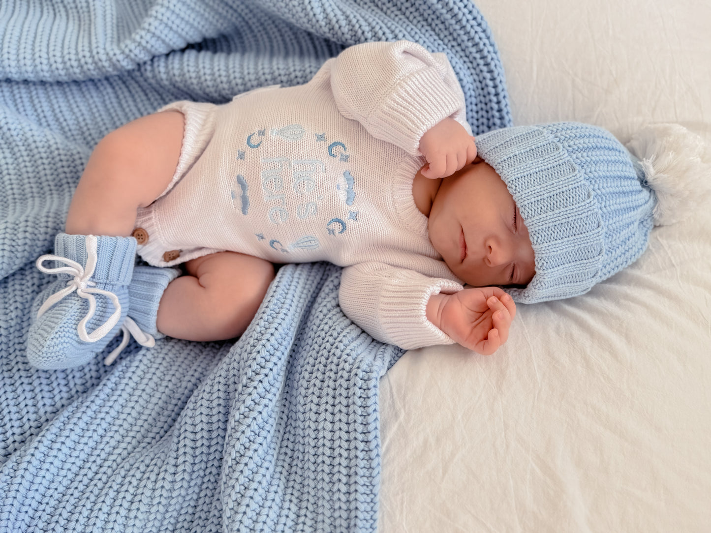 He’s Here Announcement Romper - Cloud/Coconut