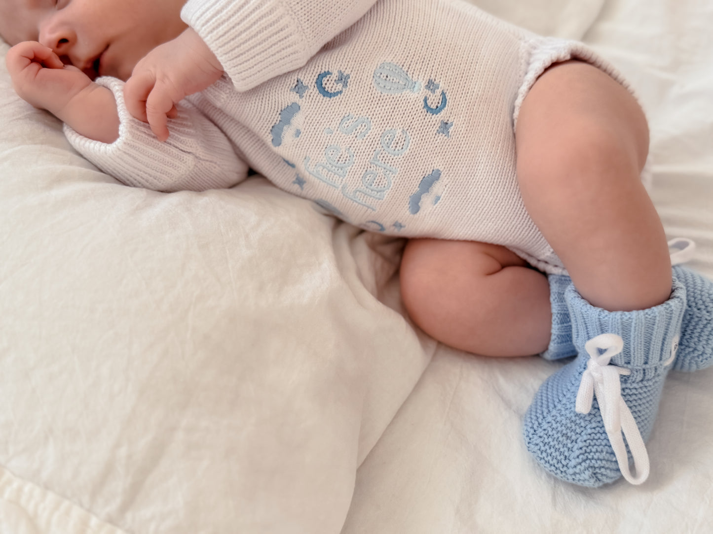He’s Here Announcement Romper - Cloud/Coconut