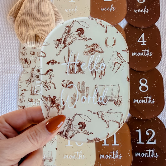 WESTERN COWBOY | COWGIRL MILESTONE SET OVAL | UV Printed Acrylic