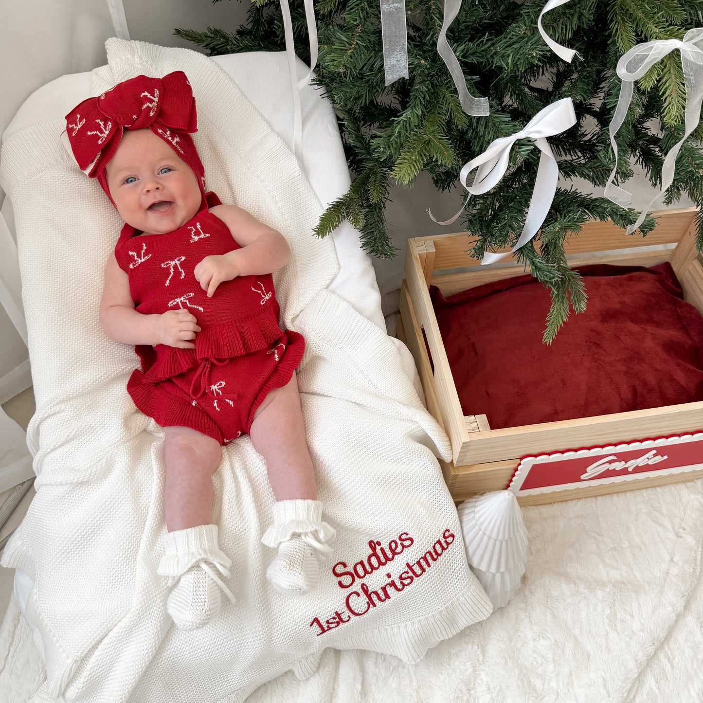 Frill Knit Blanket | Milk | First Christmas Embroidery