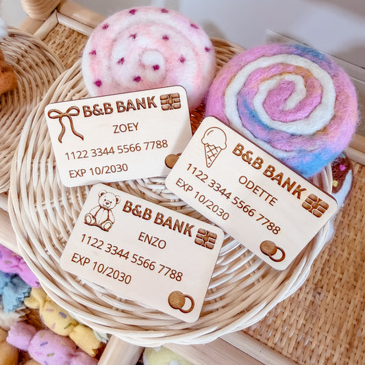 WOODEN PLAY BANK CARD - Personalised Various Designs