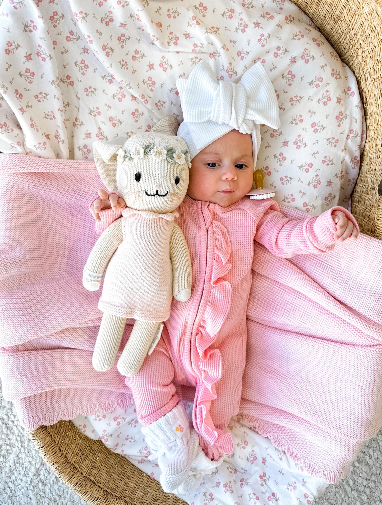Knitted Heirloom Blanket - Baby Pink