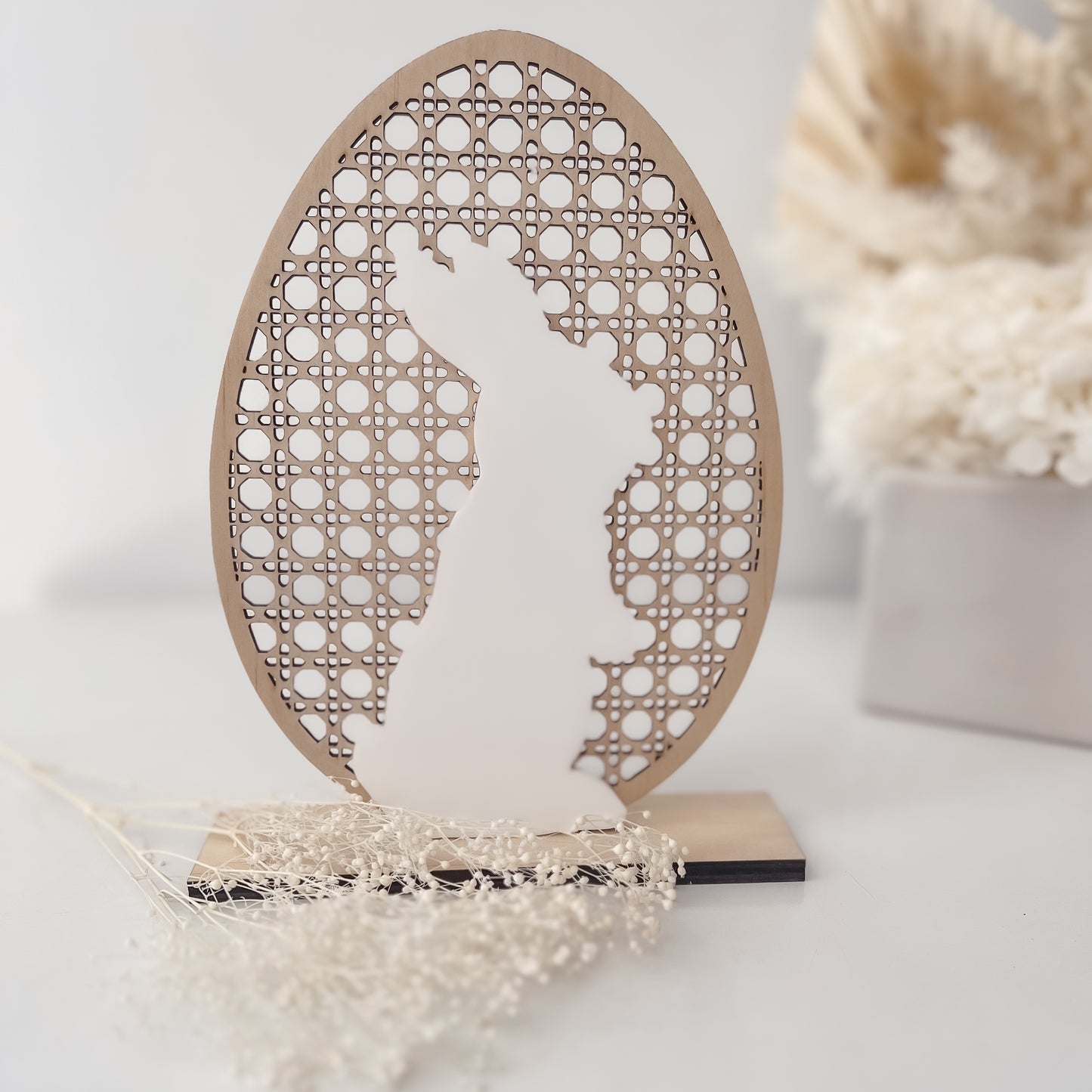 Easter Bunny Rattan decor egg w/ stand