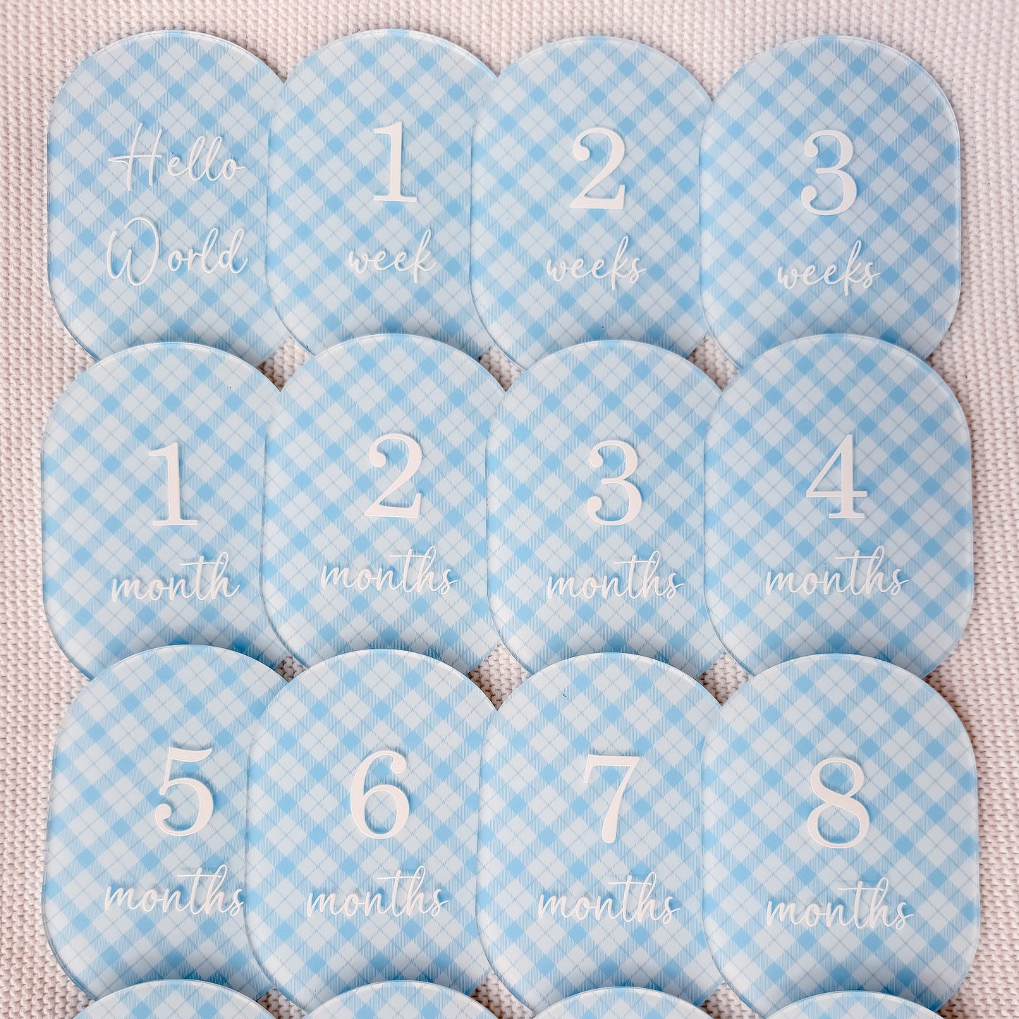 BLUE PLAID MILESTONE SET OVAL | UV Printed Acrylic