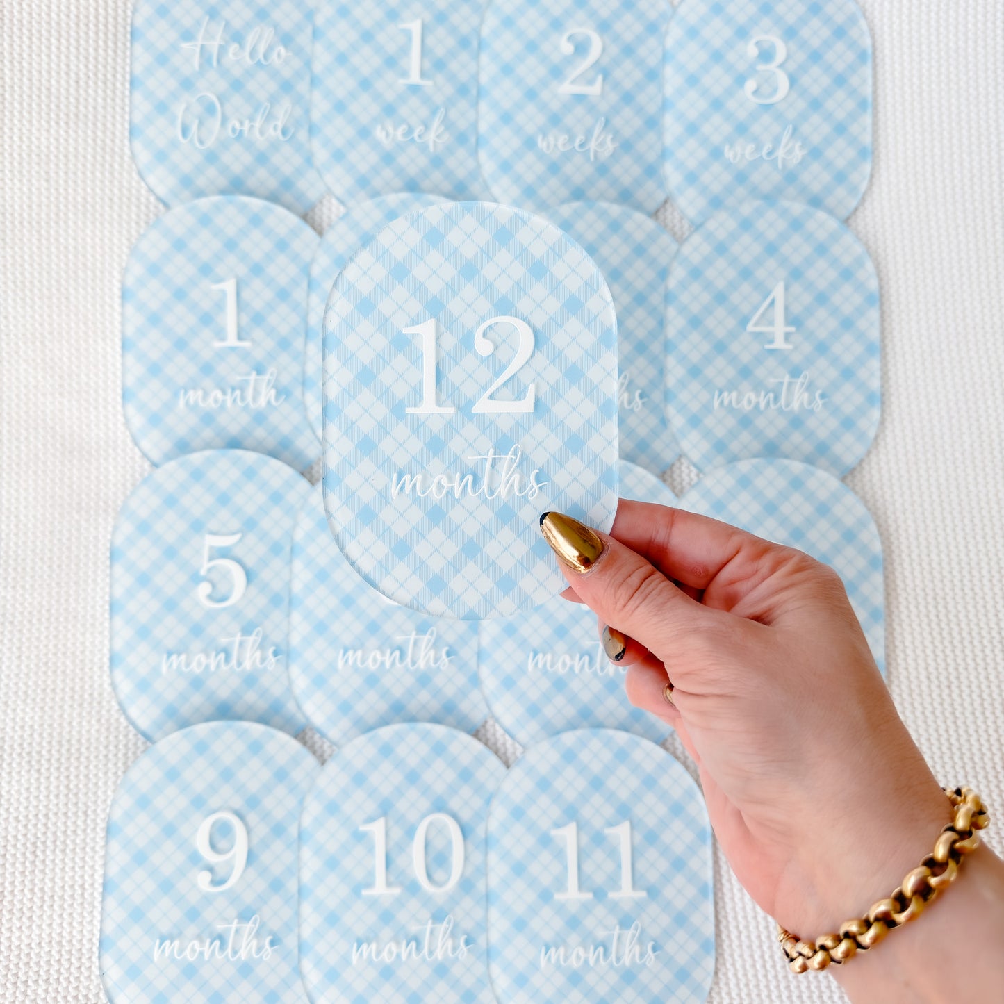 BLUE PLAID MILESTONE SET OVAL | UV Printed Acrylic