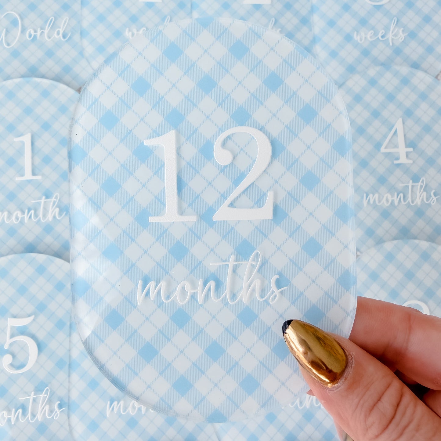 BLUE PLAID MILESTONE SET OVAL | UV Printed Acrylic