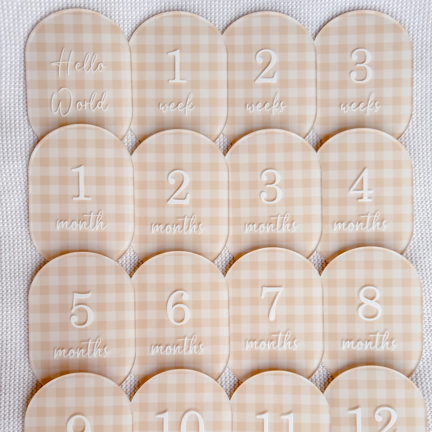 BEIGE GINGHAM MILESTONE SET OVAL | UV Printed Acrylic