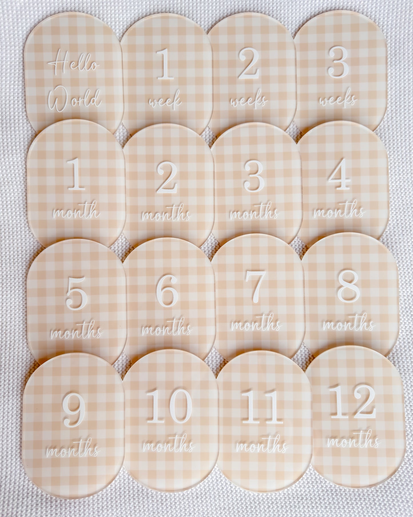 BEIGE GINGHAM MILESTONE SET OVAL | UV Printed Acrylic