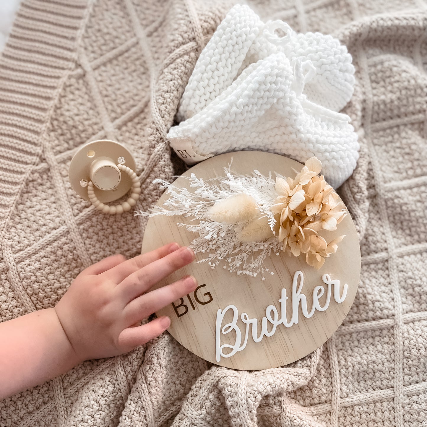 Big Sister/Brother Announcement Plaque w/ dried flowers