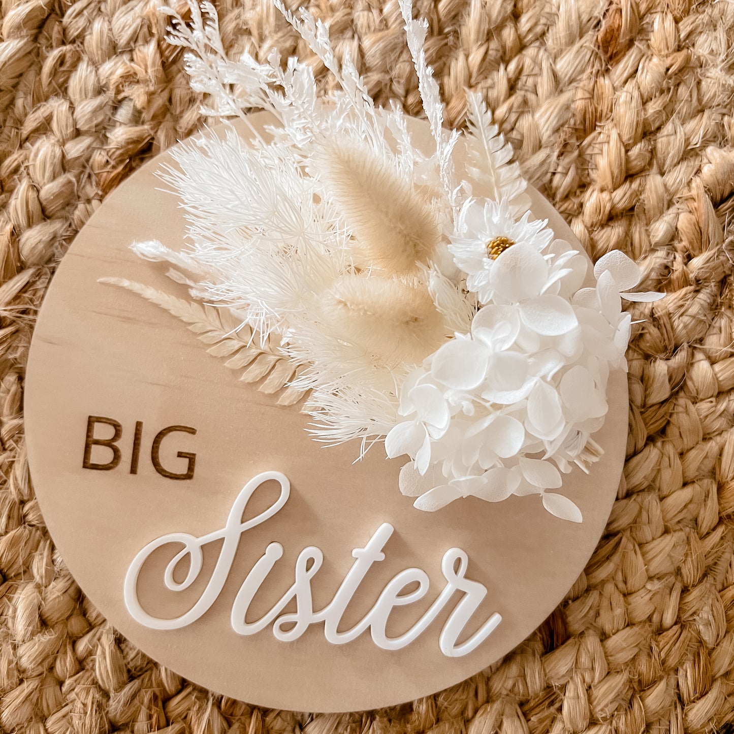 Big Sister/Brother Announcement Plaque w/ dried flowers