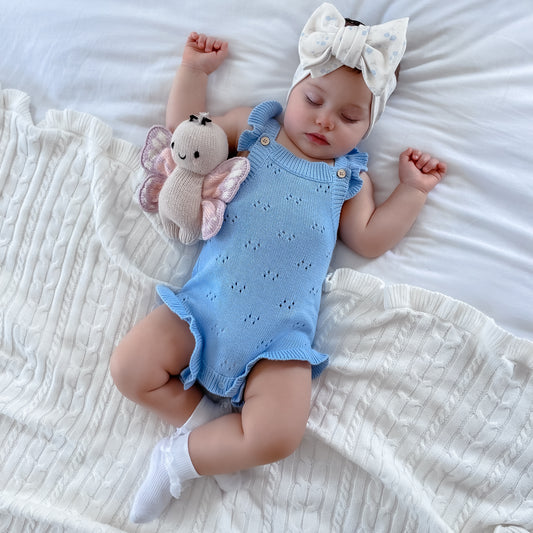 Pointelle Flutter Romper - Blue