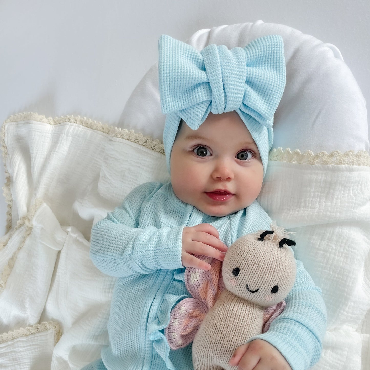 Oversized Topknot - Baby blue waffle