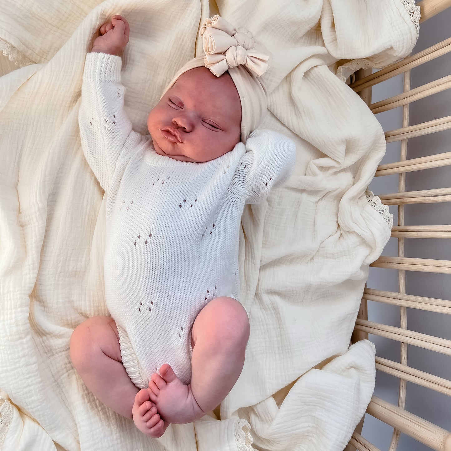 Knit Pointelle Romper - Marshallow