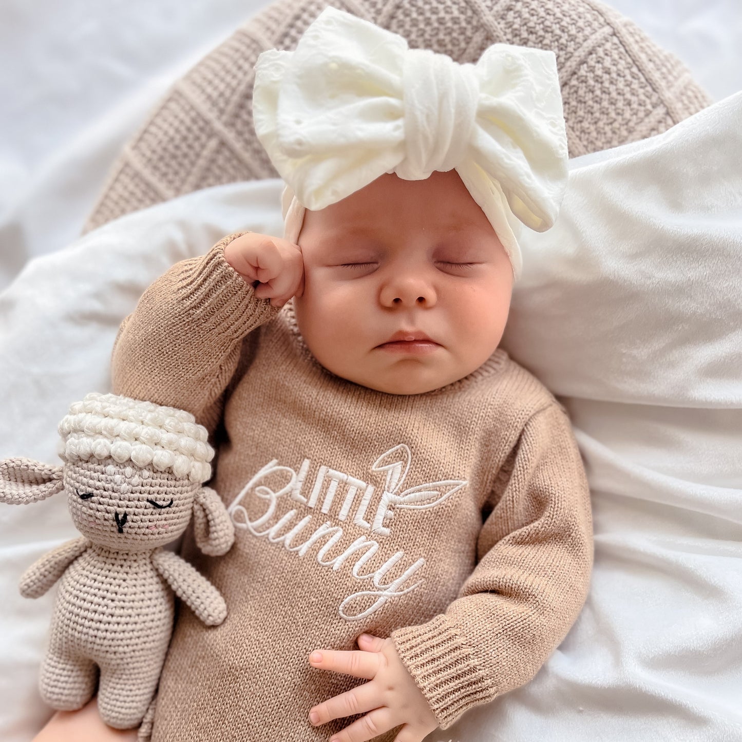 Little Bunny Knit Romper - Biscuit