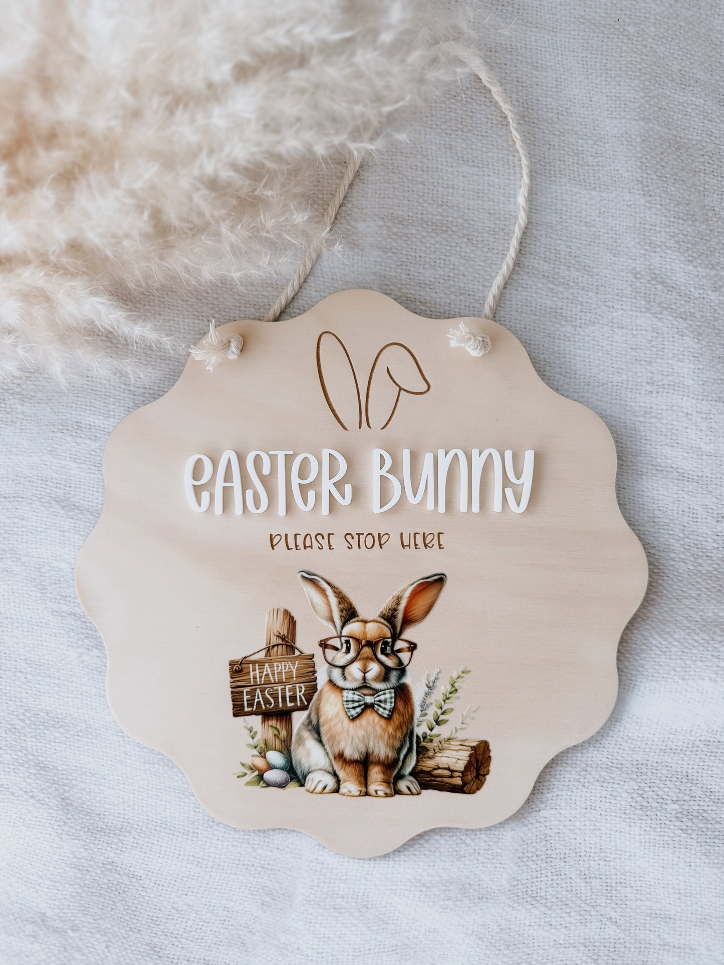 EASTER BUNNY PLEASE STOP HERE SIGN | Acrylic & Plywood | UV Print