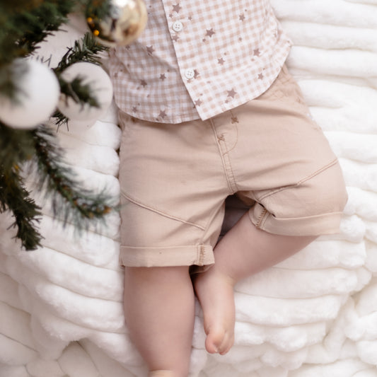 Savanna Canvas Woven Shorts - Almond - 0-2Y