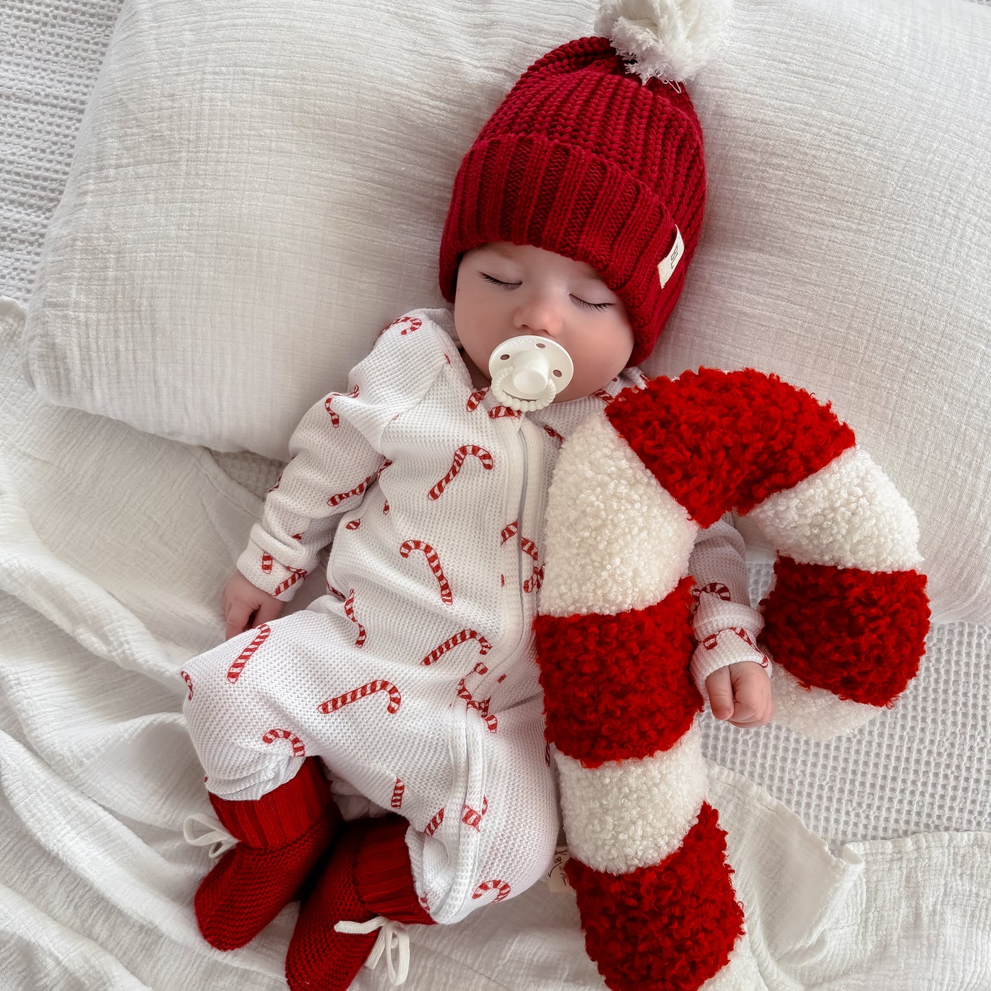 Zip Romper - Candy Cane Waffle