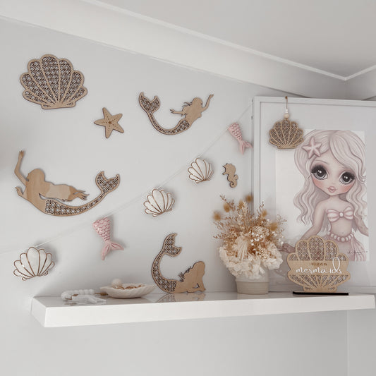 Wooden Rattan Look Wall Decors - Mermaids