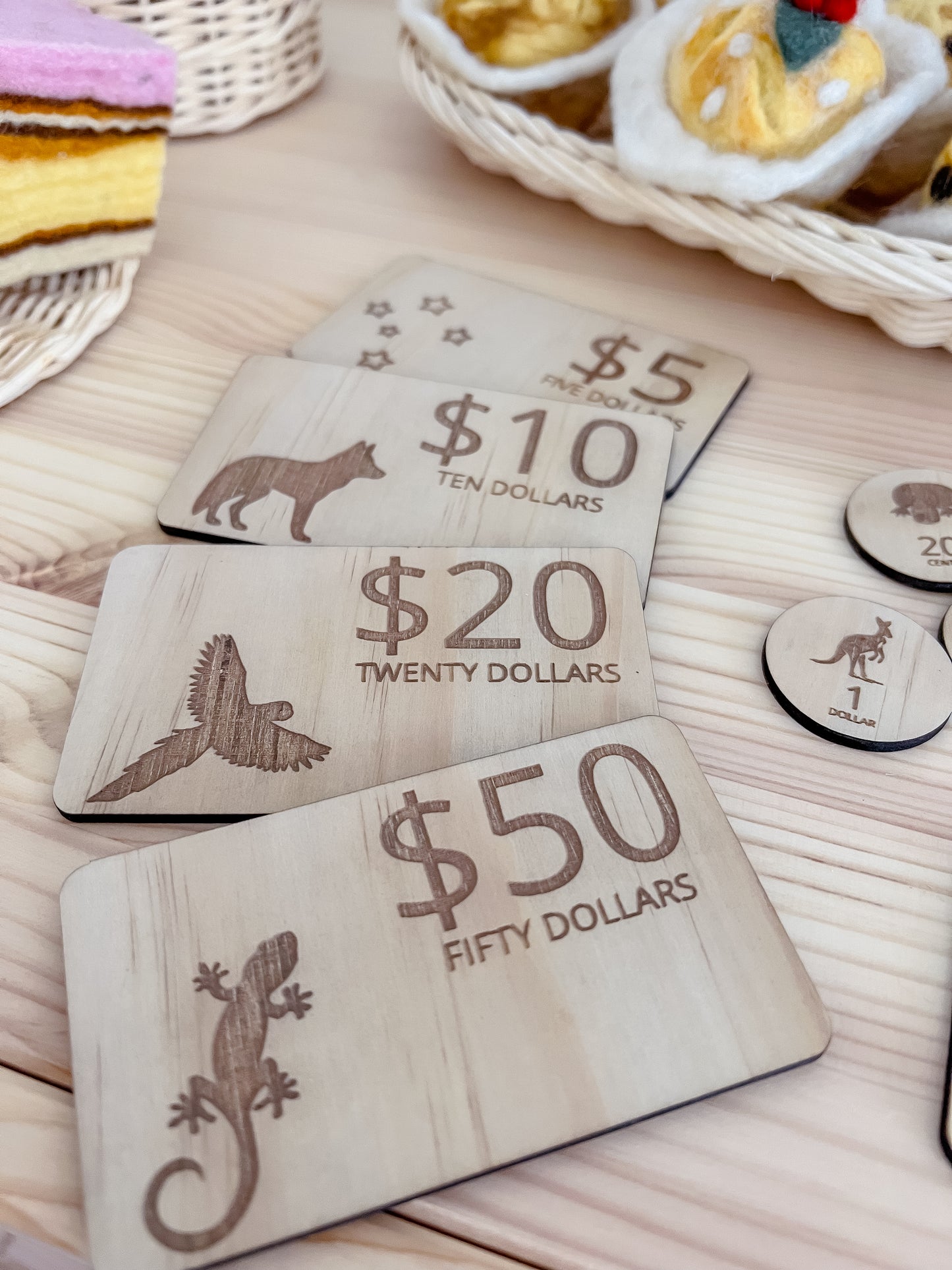 Wooden Aussie Themed Play Money