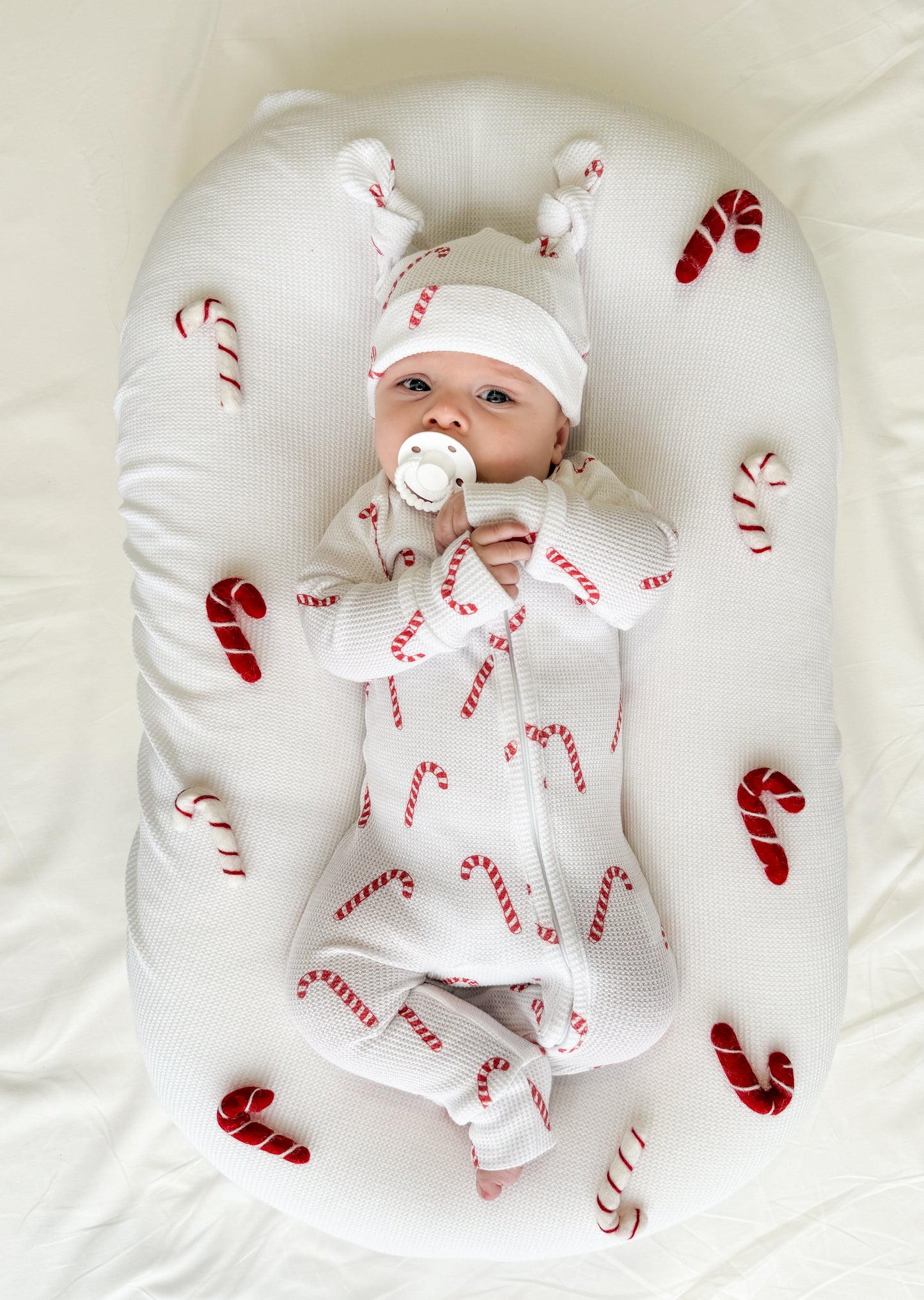 Zip Romper - Candy Cane Waffle