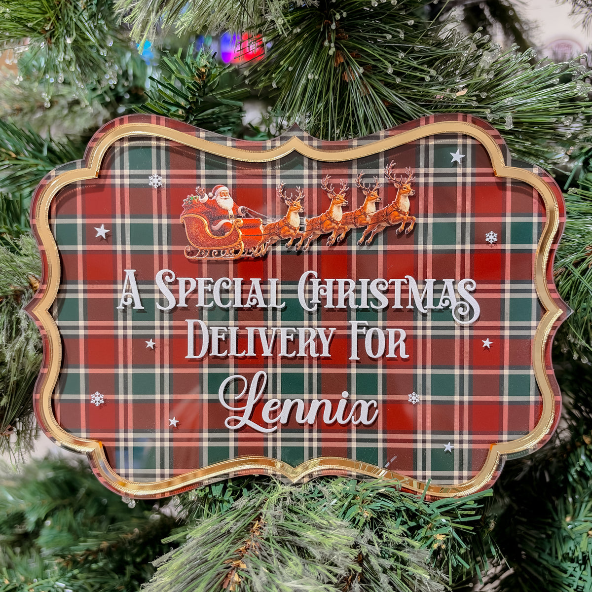 CHRISTMAS CRATE PLAQUE | Personalised | Tartan UV Printed Acrylic