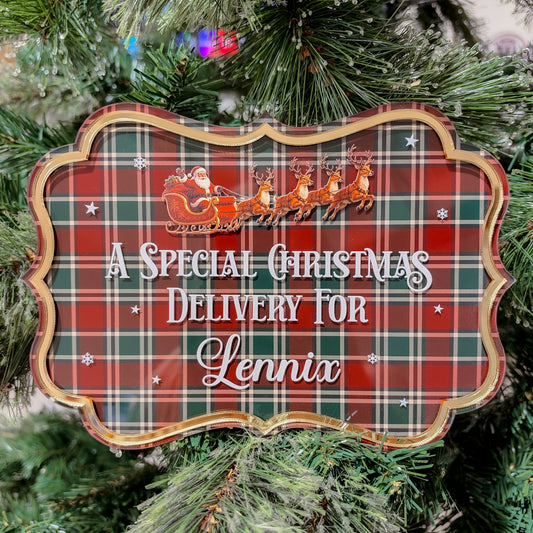 CHRISTMAS CRATE PLAQUE | Personalised | Tartan UV Printed Acrylic