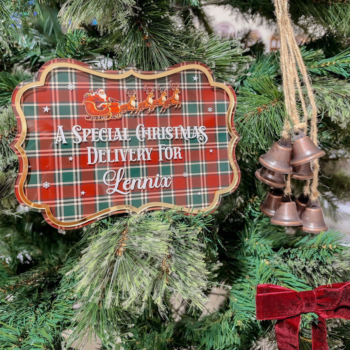 CHRISTMAS CRATE PLAQUE | Personalised | Tartan UV Printed Acrylic