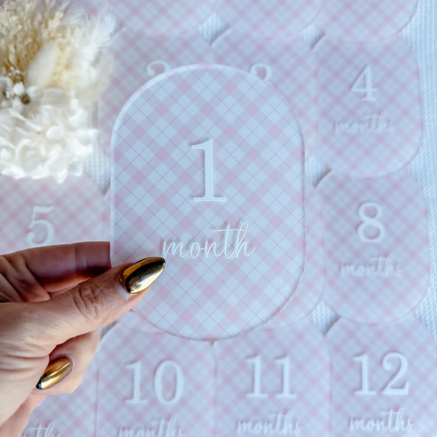 PINK PLAID MILESTONE SET OVAL | UV Printed Acrylic