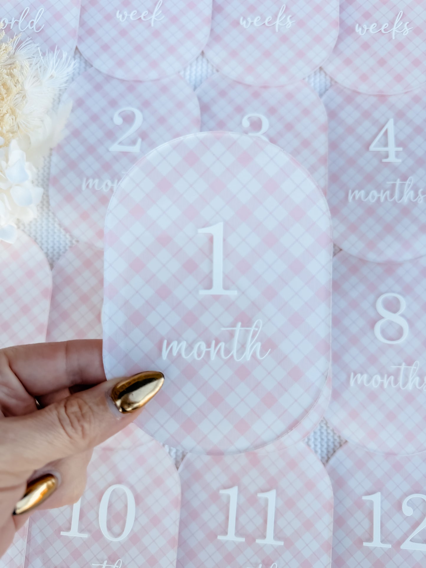PINK PLAID MILESTONE SET OVAL | UV Printed Acrylic