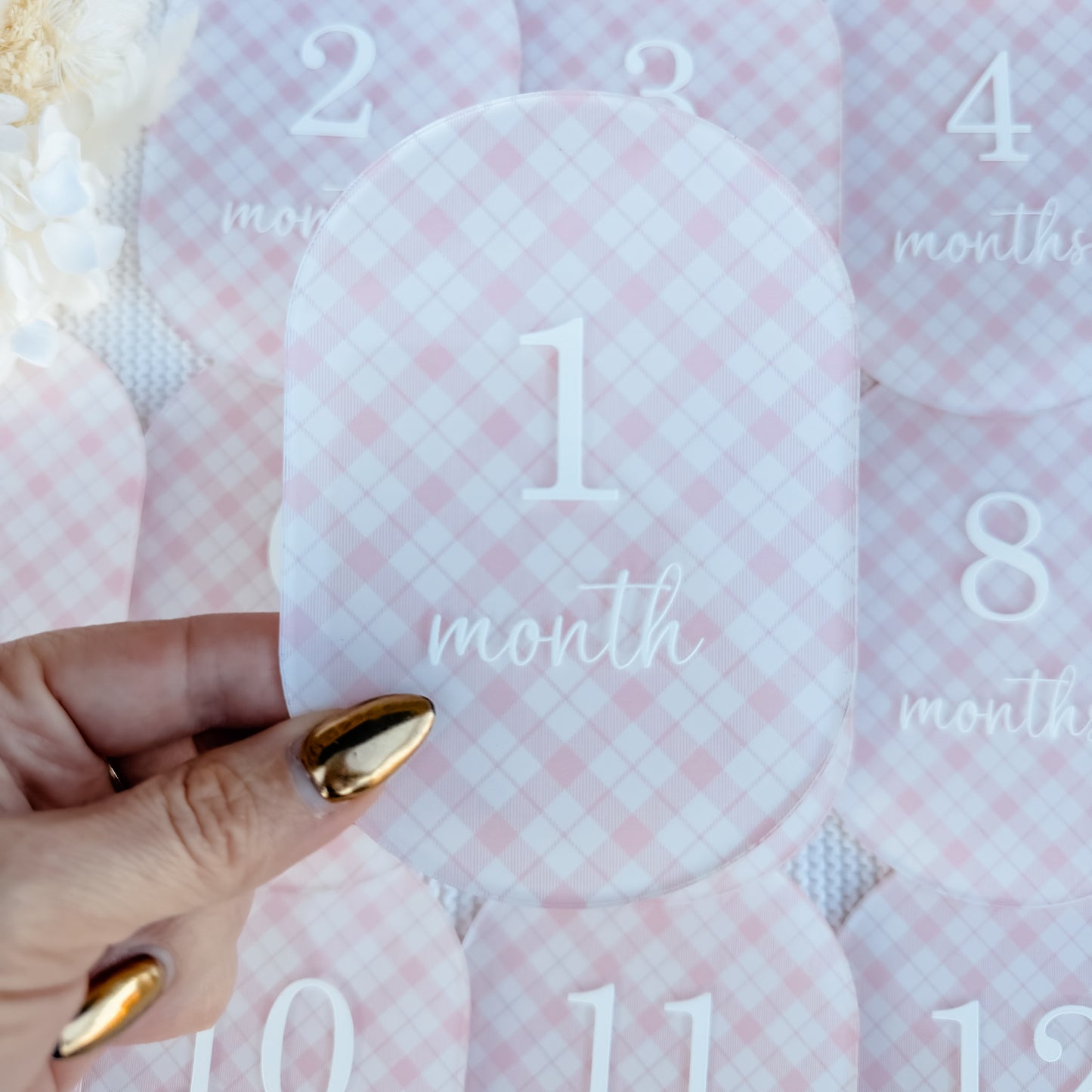 PINK PLAID MILESTONE SET OVAL | UV Printed Acrylic