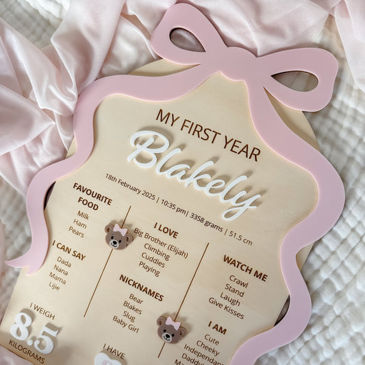 MY FIRST YEAR MILESTONE BOARD | BOW | Personalised | Plywood & Acrylic