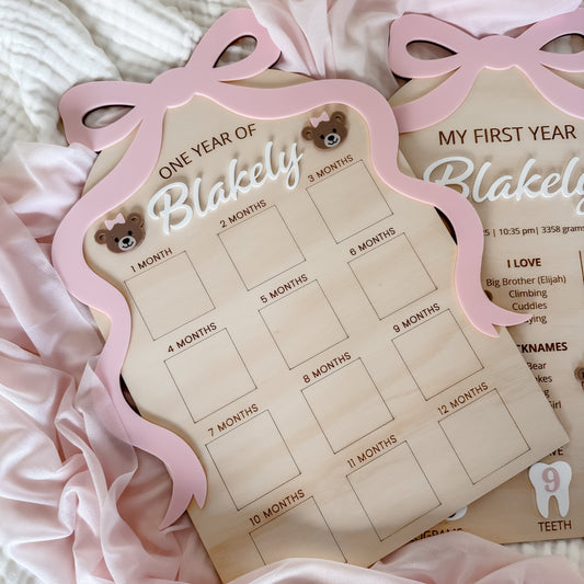 ONE YEAR OF: FIRST YEAR PHOTO BOARD | BOW | Personalised | Plywood & Acrylic