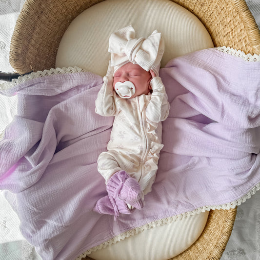 Frill Zip Romper - Daisy Lilac Ribbed
