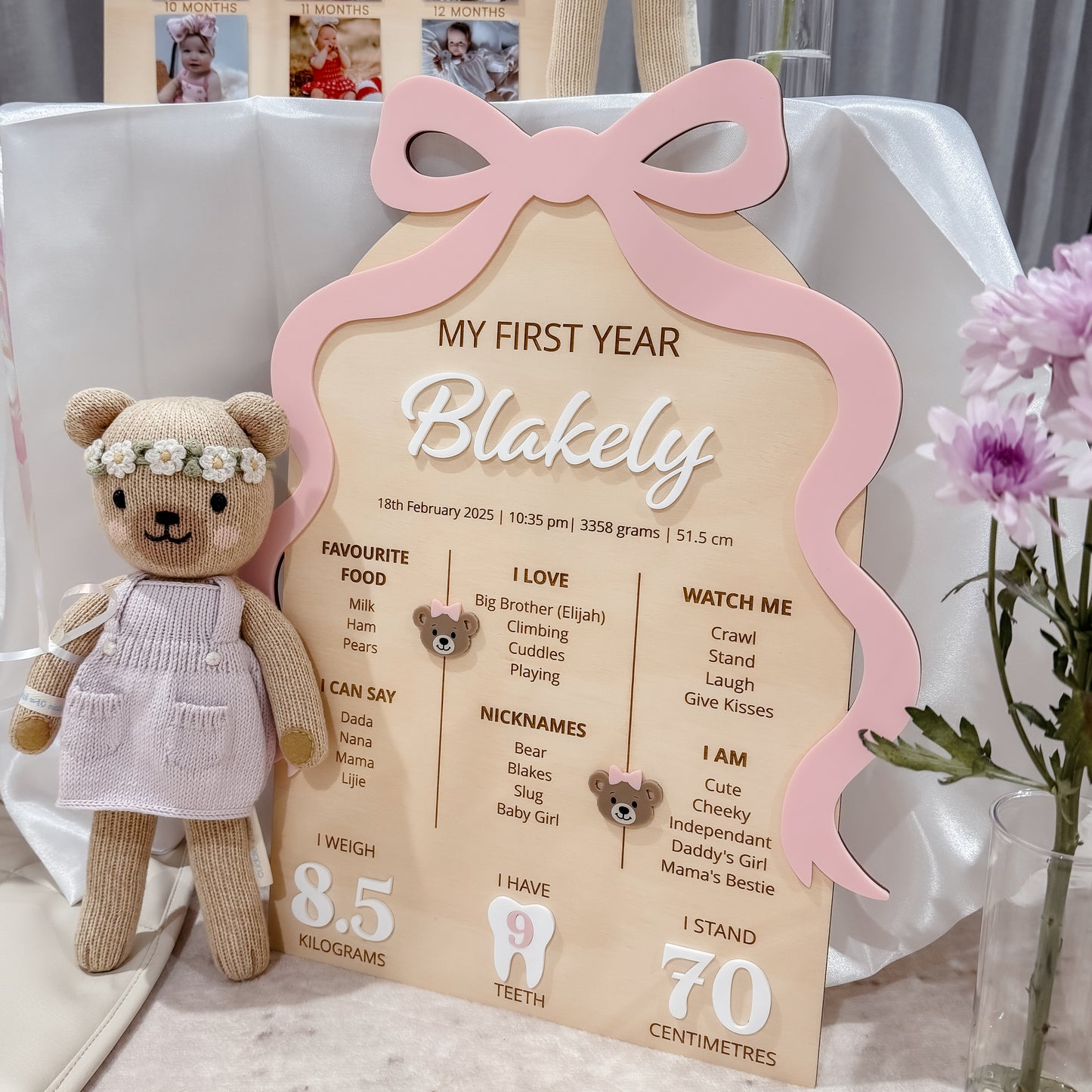 MY FIRST YEAR MILESTONE BOARD | BOW | Personalised | Plywood & Acrylic