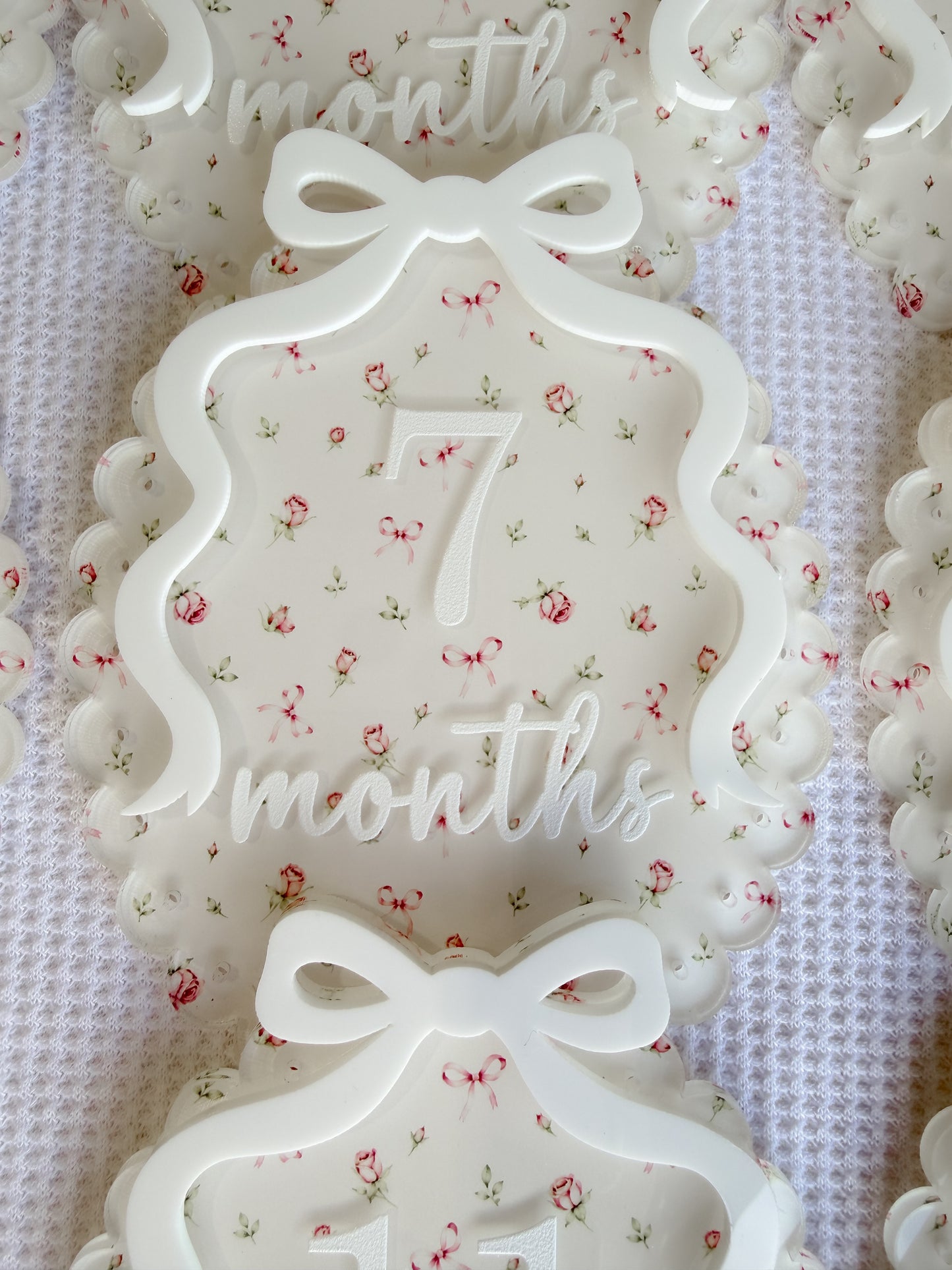 VINTAGE SCALLOP BOW MILESTONE SET OVAL | UV Printed Acrylic