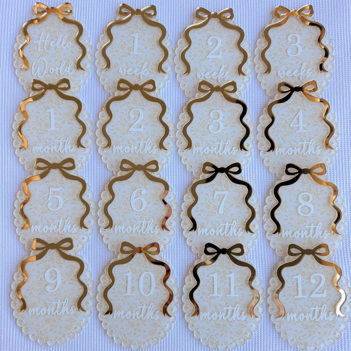 VINTAGE SCALLOP BOW MILESTONE SET OVAL | UV Printed Acrylic