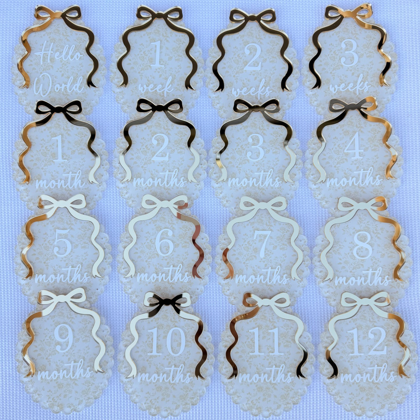 VINTAGE SCALLOP BOW MILESTONE SET OVAL | UV Printed Acrylic