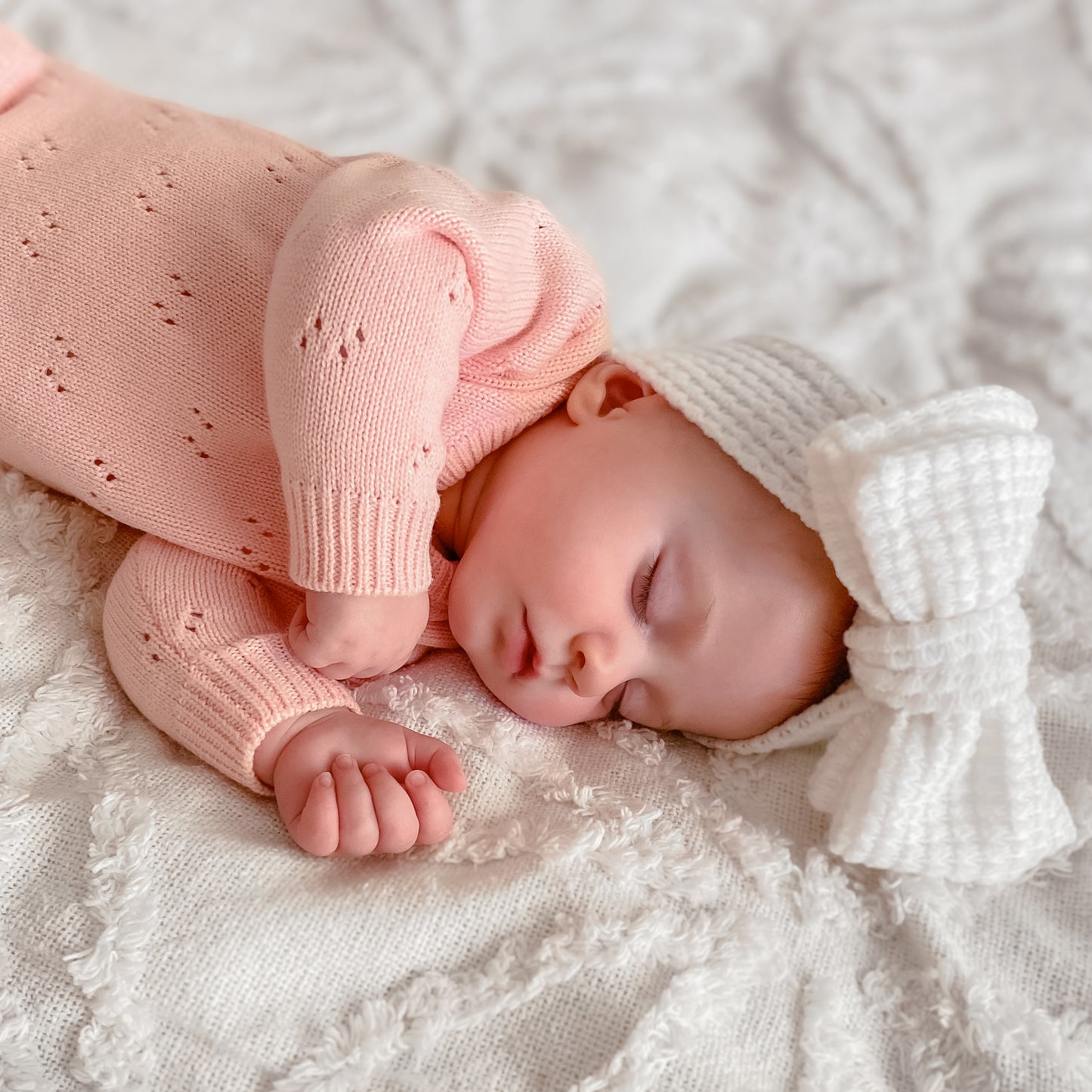 Knit Pointelle Romper - Baby Pink