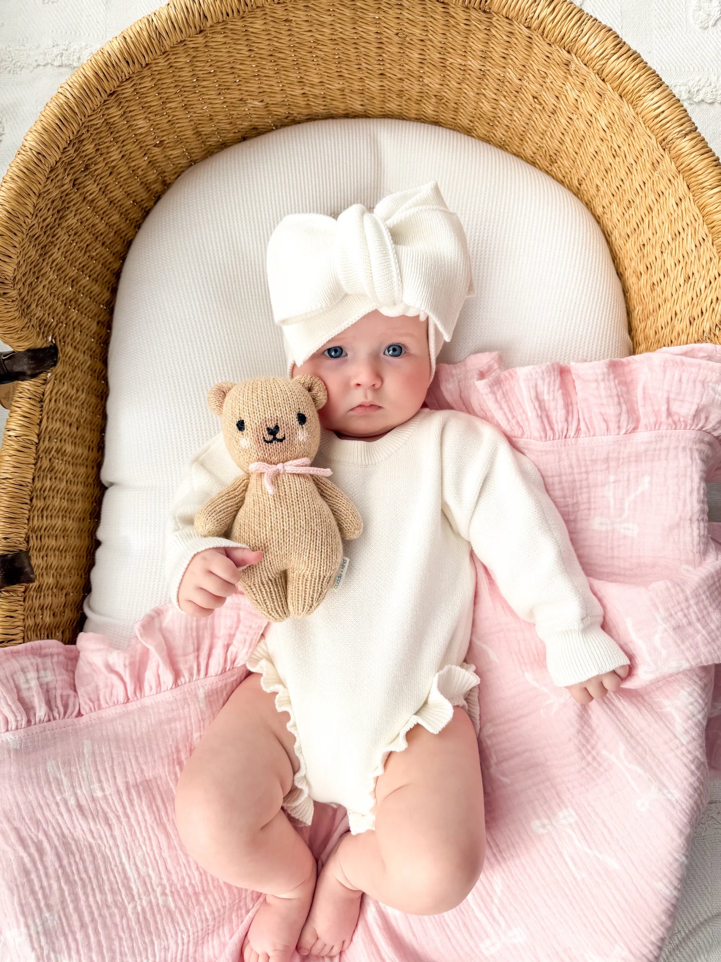 Muslin Organic Frill Blanket - White Bows