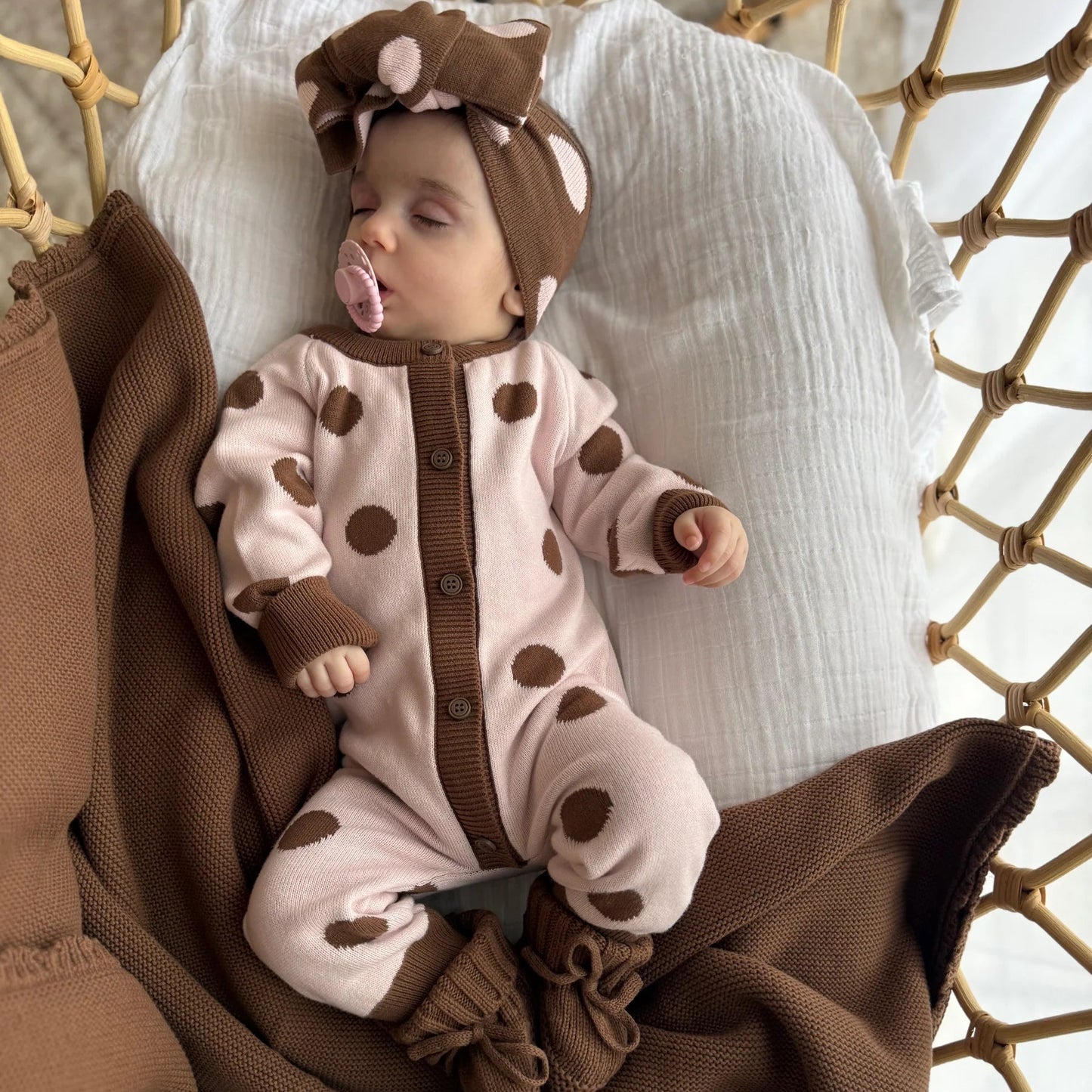 CLASSIC KNIT ROMPER | Choc Pink Polka