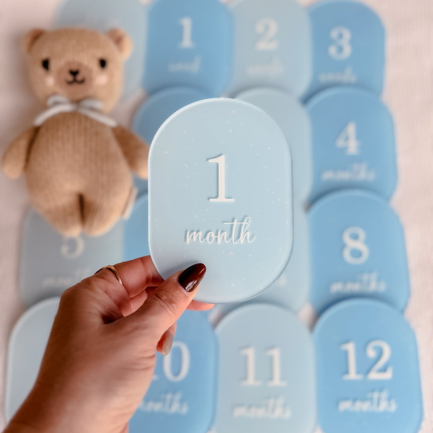 BLUE SPECKLED MILESTONE SET OVAL | UV Printed Acrylic