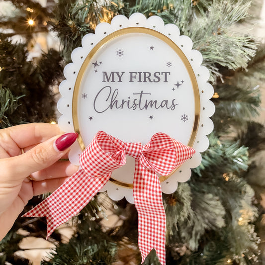 MY FIRST CHRISTMAS PLAQUE WITH RIBBON | Scalloped Oval