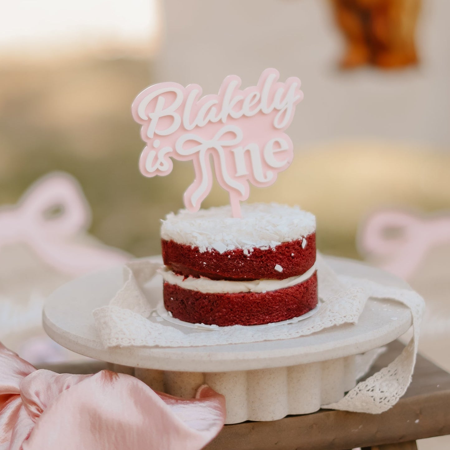 FIRST BIRTHDAY CAKE TOPPER | Bow | Personalised | Acrylic