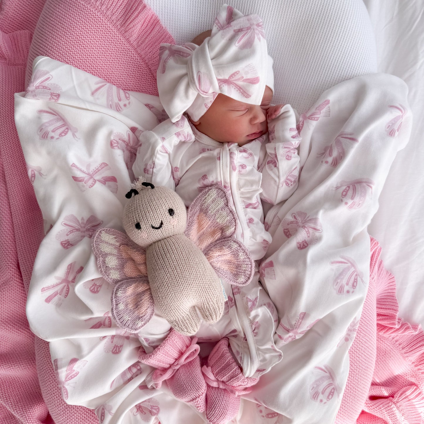 Frill Zip Romper - Pink Butterflies