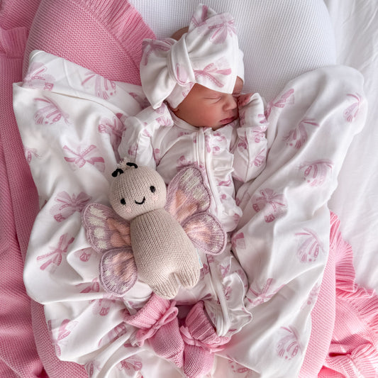 Frill Zip Romper - Pink Butterflies